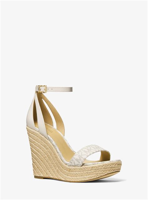 michael michael kors kimberly logo and leather wedge sandal